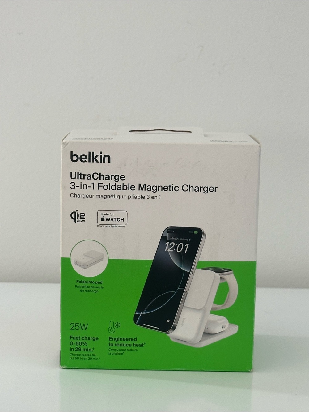 Belkin UltraCharge 3-in-1 Foldable Magnetic Wireless Charger Qi2 25W WhiteWIZ024